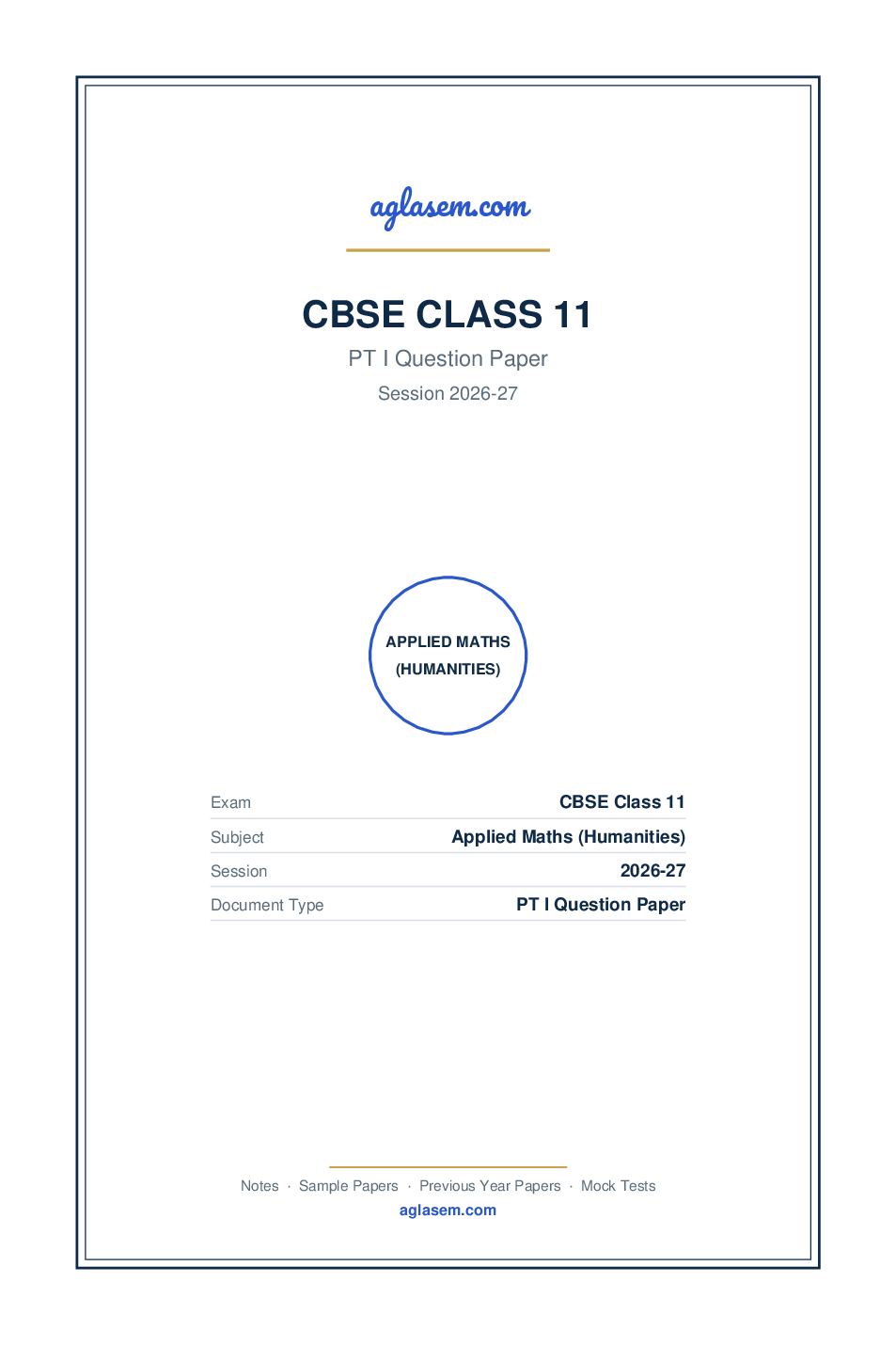 Class 11 PT I Question Paper 2026-27 Applied Maths (Humanities) - Page 1 of 3