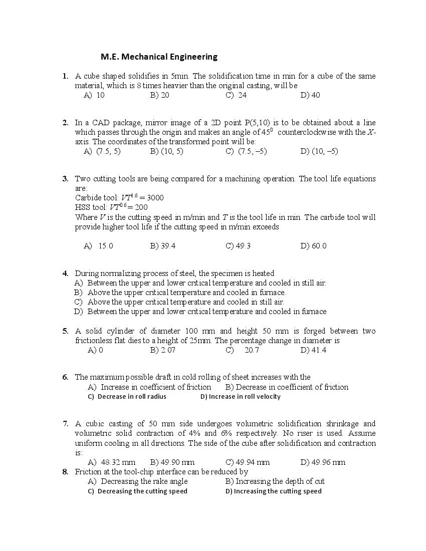 PU CET PG 2018 Question PaperME Mechanical Engineering - Page 1