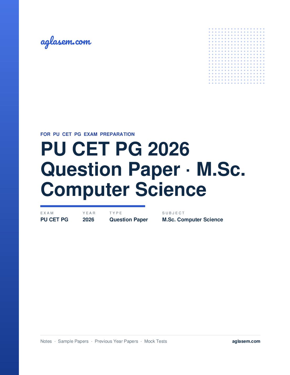PU CET PG 2026 Question Paper M.Sc. Computer Science - Page 1 of 9
