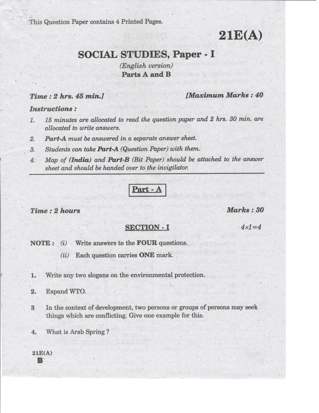 AP 10th Class Question Paper 2019 Social Studies - Paper 1 (English Medium) - Page 1