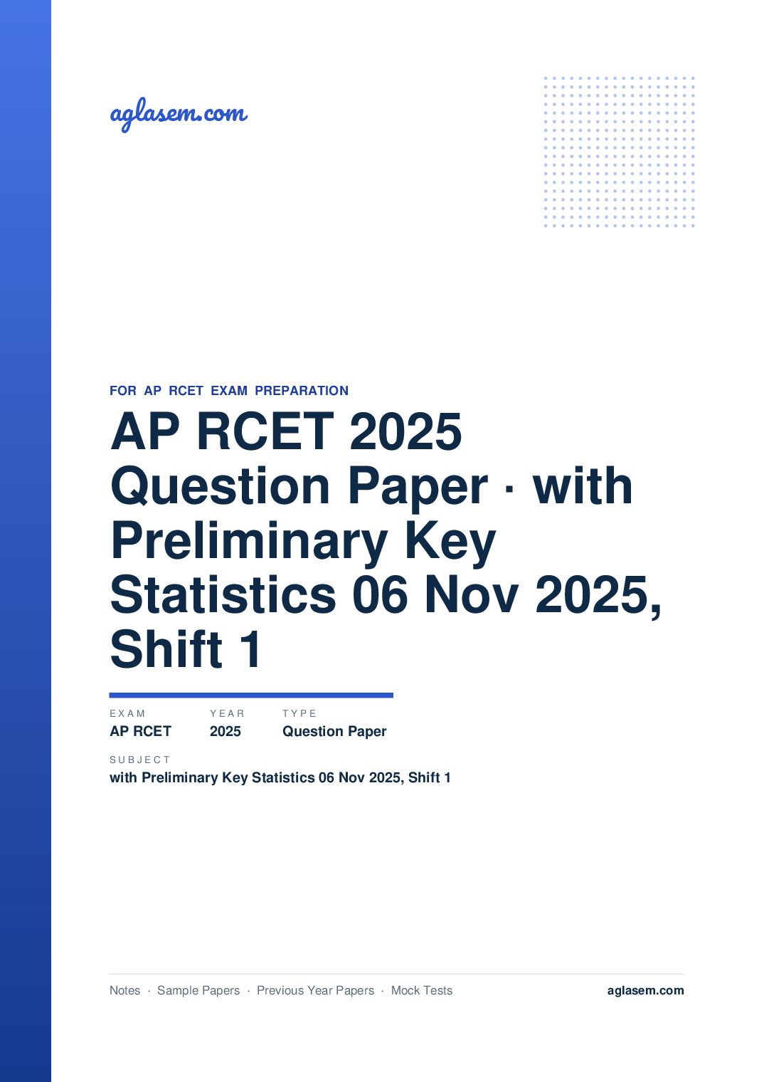 AP RCET 2025 Question Paper with Preliminary Key Statistics 06 Nov 2025, Shift 1 - Page 1 of 67