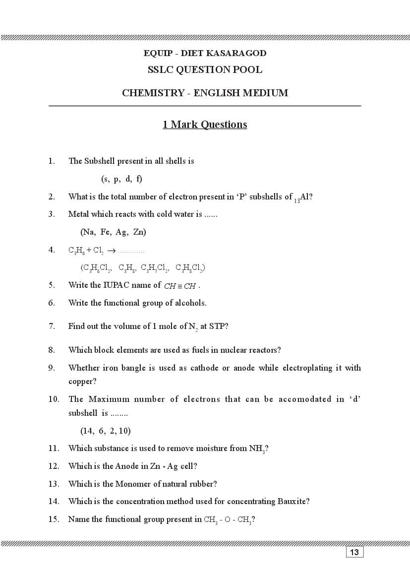 Kerala SSLC Question Pool 2023 Chemistry - Page 1