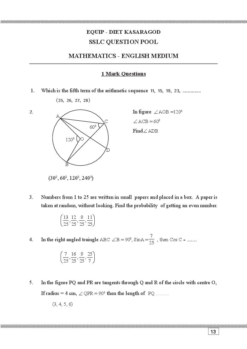 Kerala SSLC Question Pool 2023 Maths - Page 1