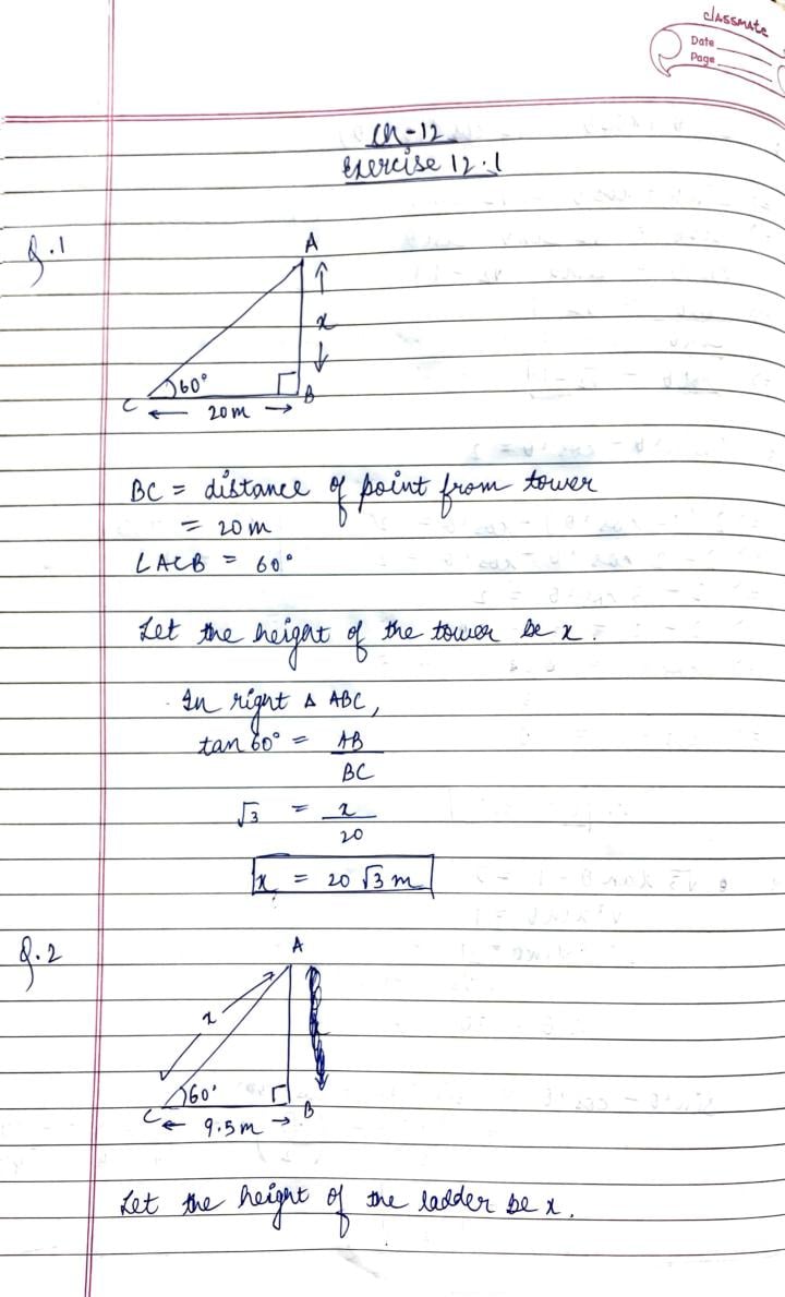 RD Sharma Solutions Class 10 Chapter 12 Some Applications of Trigonometry Exercise 12.1 - Page 1