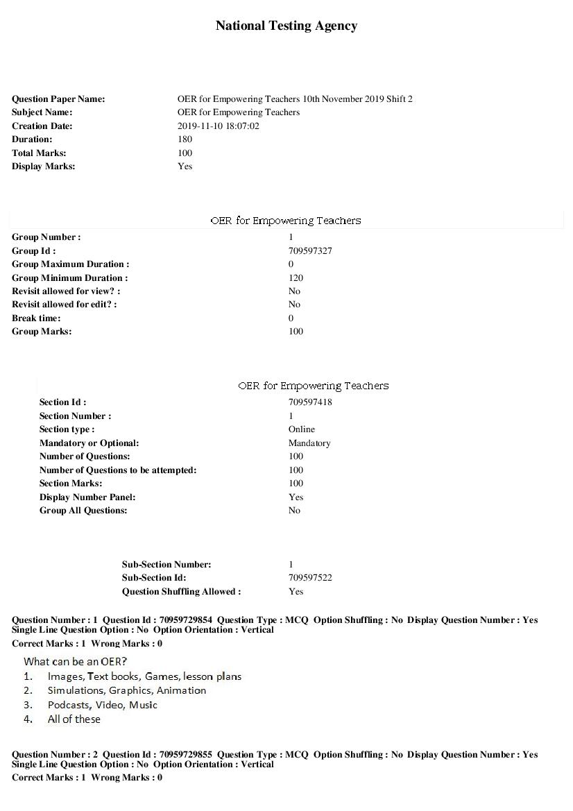SWAYAM 2019 Question Paper OER for Empowering Teachers - Page 1 of 21