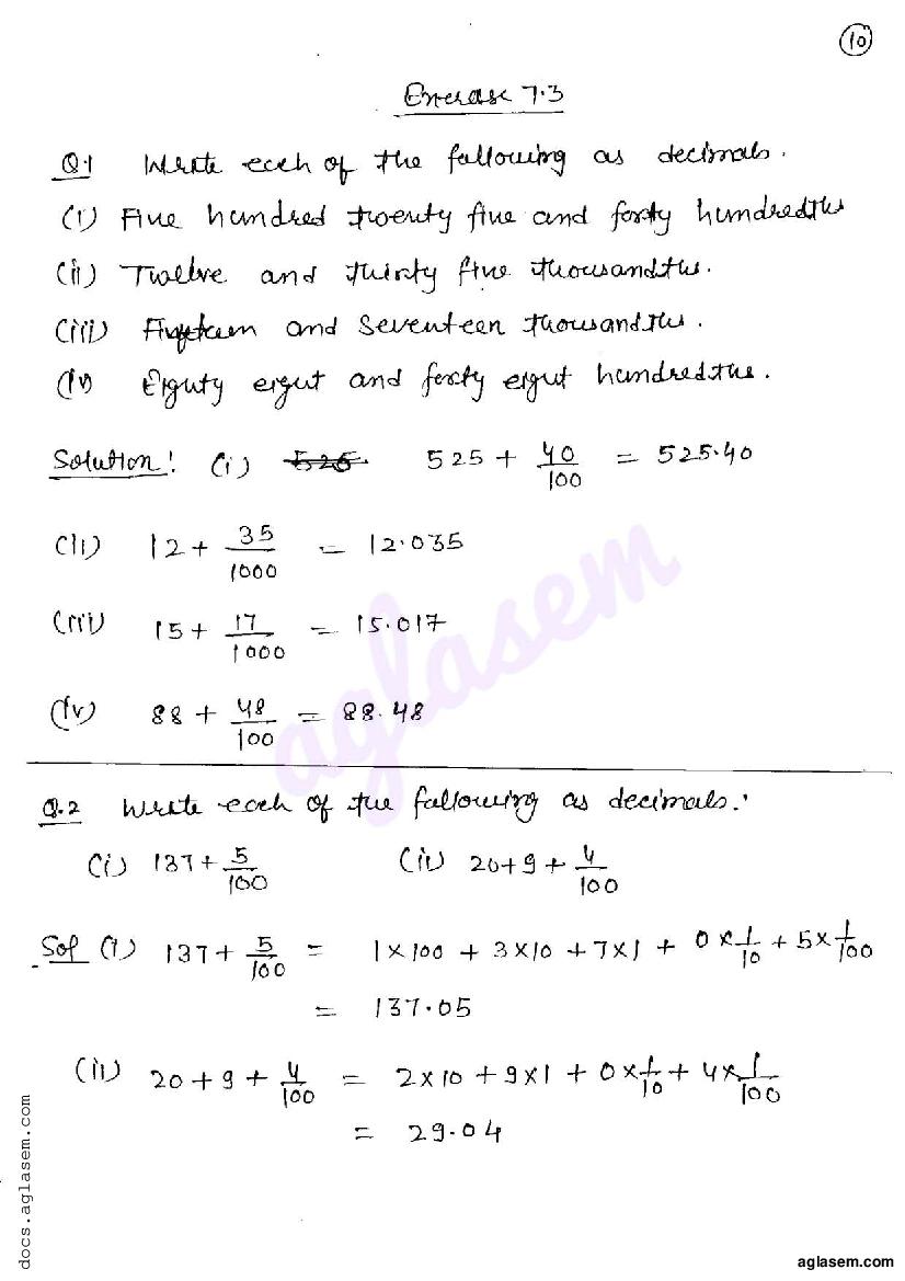 RD Sharma Solutions Class 6 Maths Chapter 7 Decimals Exercise 7.3 - Page 1