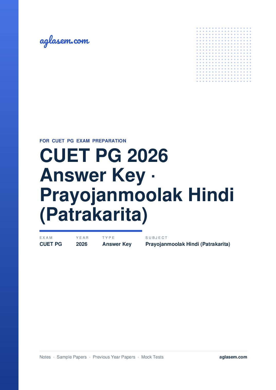 CUET PG 2026 Answer Key Prayojanmoolak Hindi (Patrakarita) - Page 1 of 2