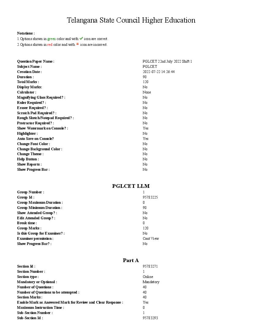 TS PGLCET 2022 Answer Key