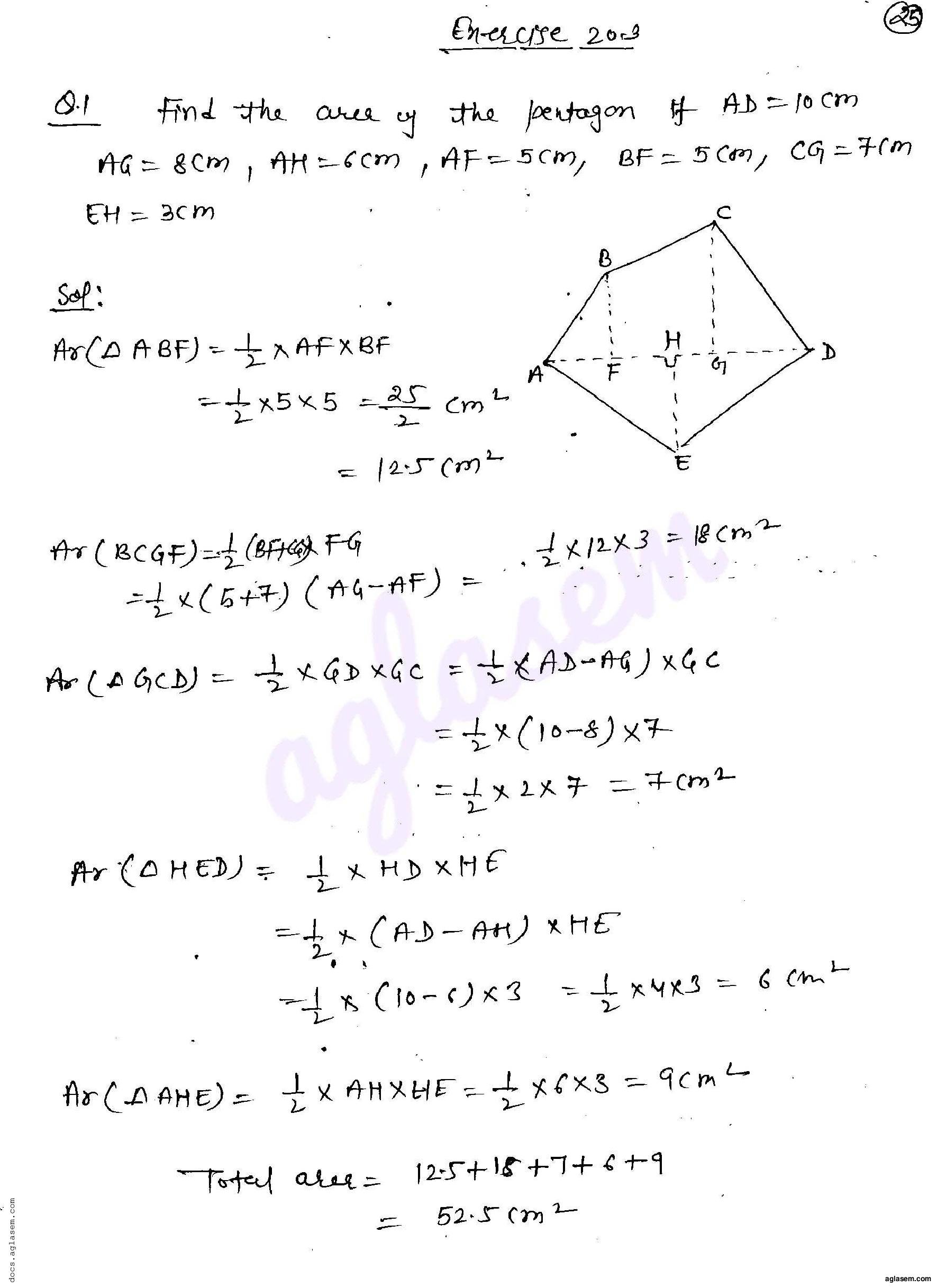 RD Sharma Solutions Class 8 Chapter 20 Mensuration I Area of a Trapezium and a Polygon Exercise 20.3 - Page 1