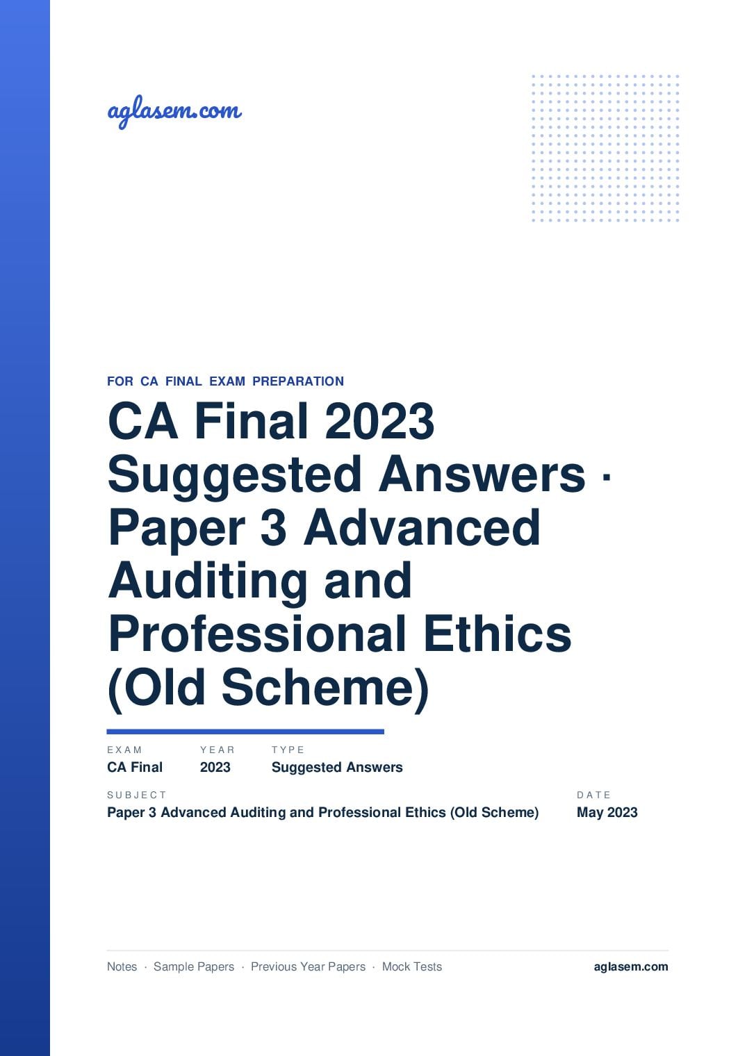 CA Final May 2023 Suggested Answers Paper 3 Advanced Auditing and Professional Ethics (Old Scheme) - Page 1 of 21
