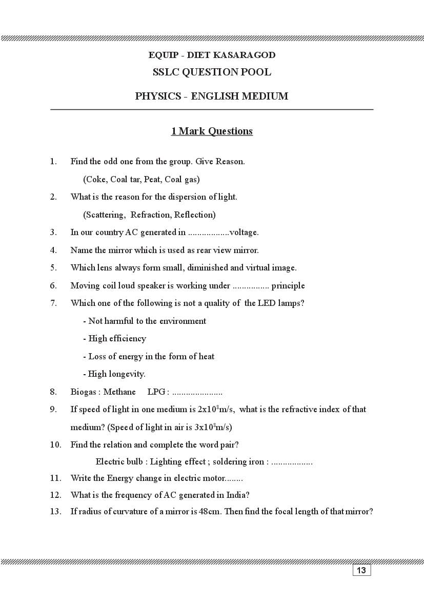 Kerala SSLC Question Pool 2023 Physics - Page 1