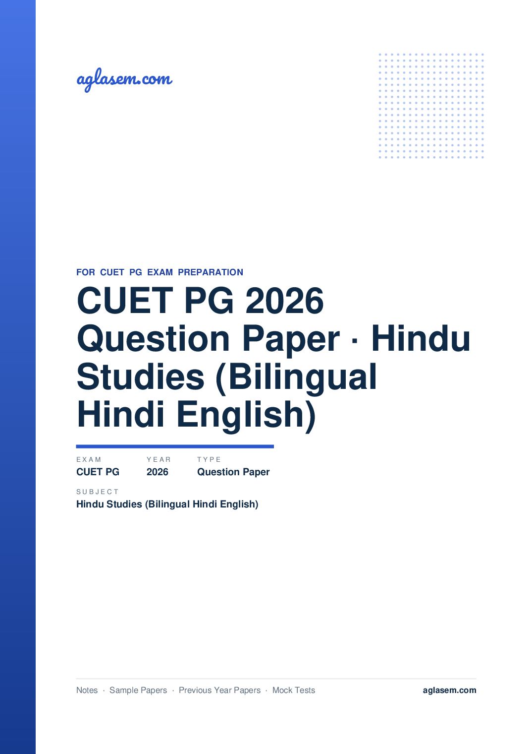 CUET PG 2026 Question Paper Hindu Studies (Bilingual - Hindi-English) - Page 1 of 67