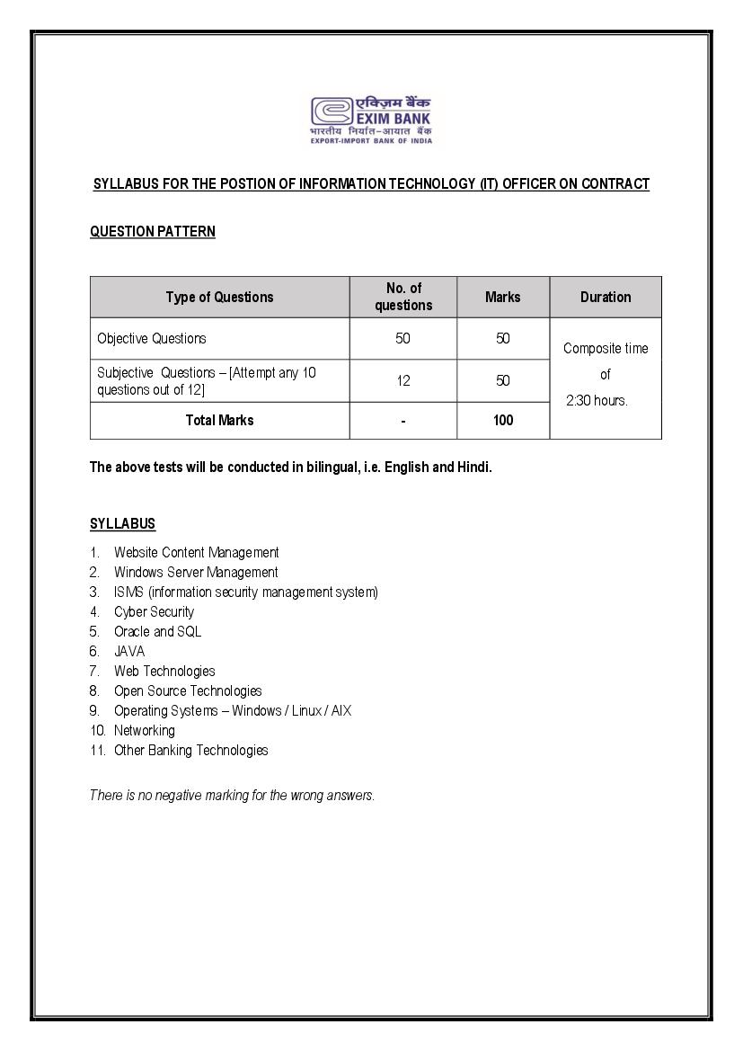 Exim Bank IT Officer Contract 2020 Syllabus - Page 1