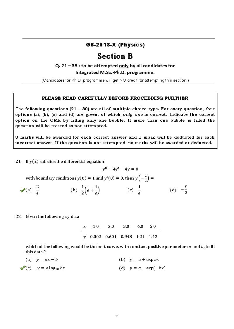 TIFR GS 2018 Question Paper PDF (8 Papers, Sets X and Y)