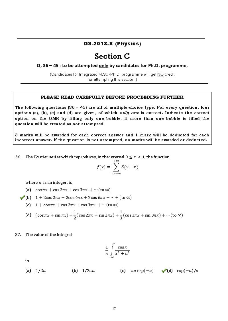 TIFR GS 2018 Question Paper PDF (8 Papers, Sets X and Y)