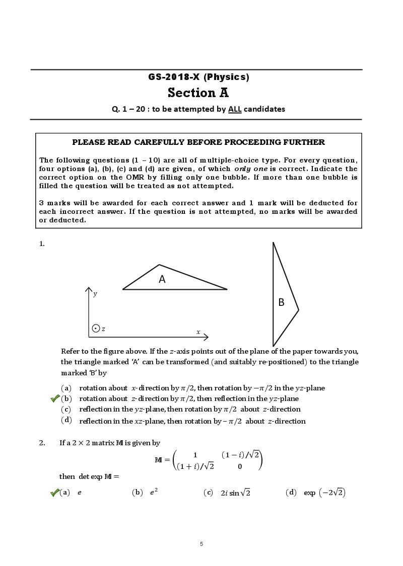 TIFR GS 2018 Question Paper PDF (8 Papers, Sets X and Y)