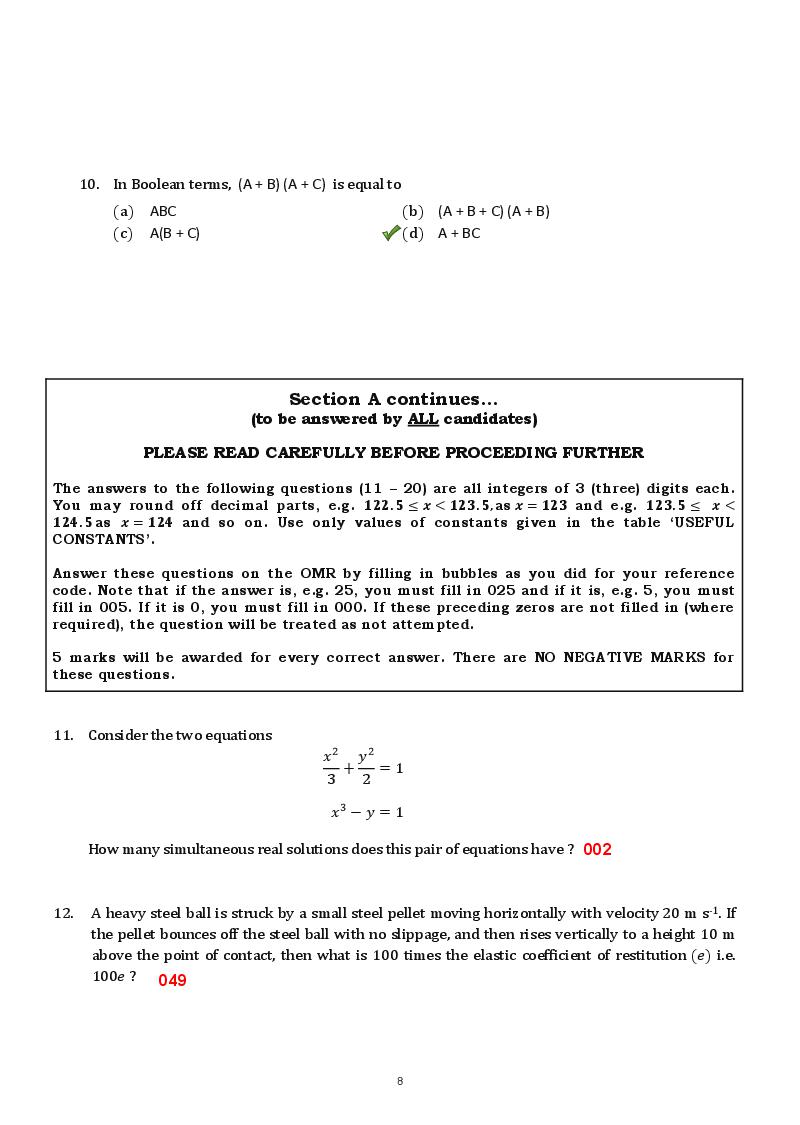 TIFR GS 2018 Question Paper PDF (8 Papers, Sets X and Y)