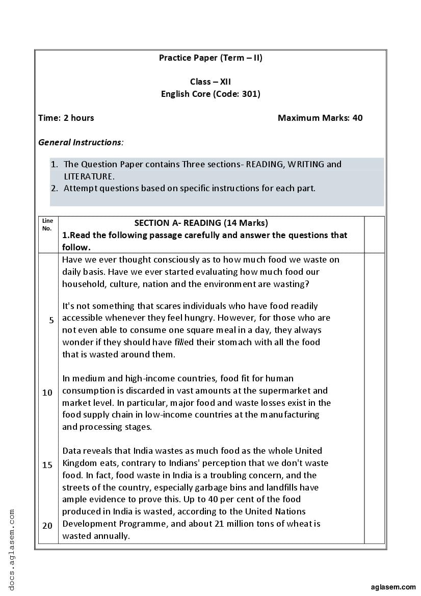 Class 12 Sample Paper 2022 English Term 2 - Page 1