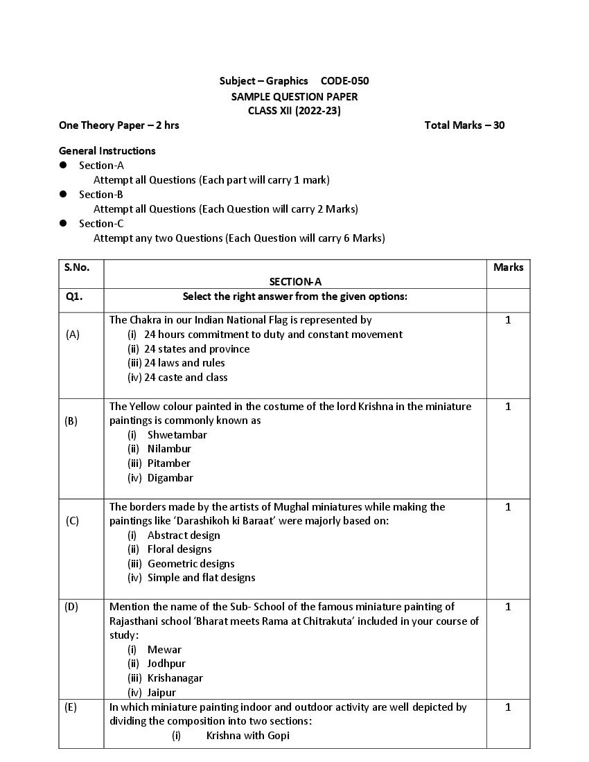 CBSE Class 12 Sample Paper 2023 Graphic - Page 1