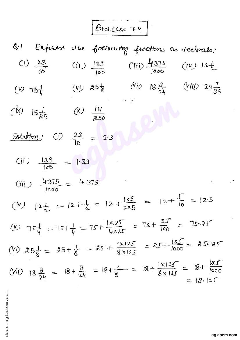 RD Sharma Solutions Class 6 Maths Chapter 7 Decimals Exercise 7.4 - Page 1