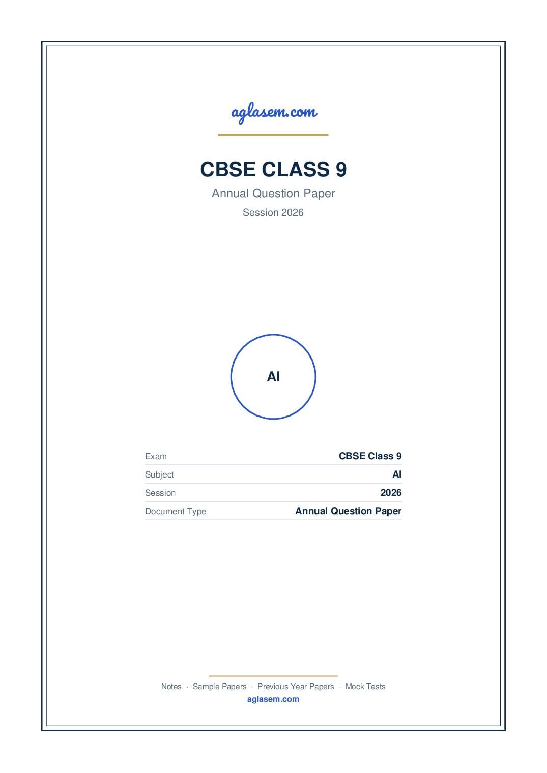 Class 9 Question Paper 2026 AI - Page 1 of 7