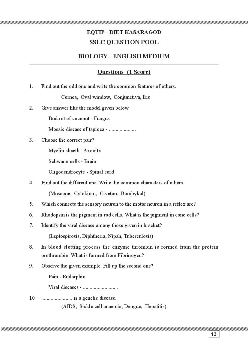 Kerala SSLC Question Pool 2023 Biology - Page 1