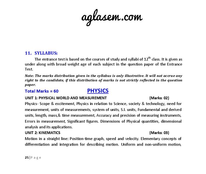 JKCET 2022 Syllabus - Page 1 of 12