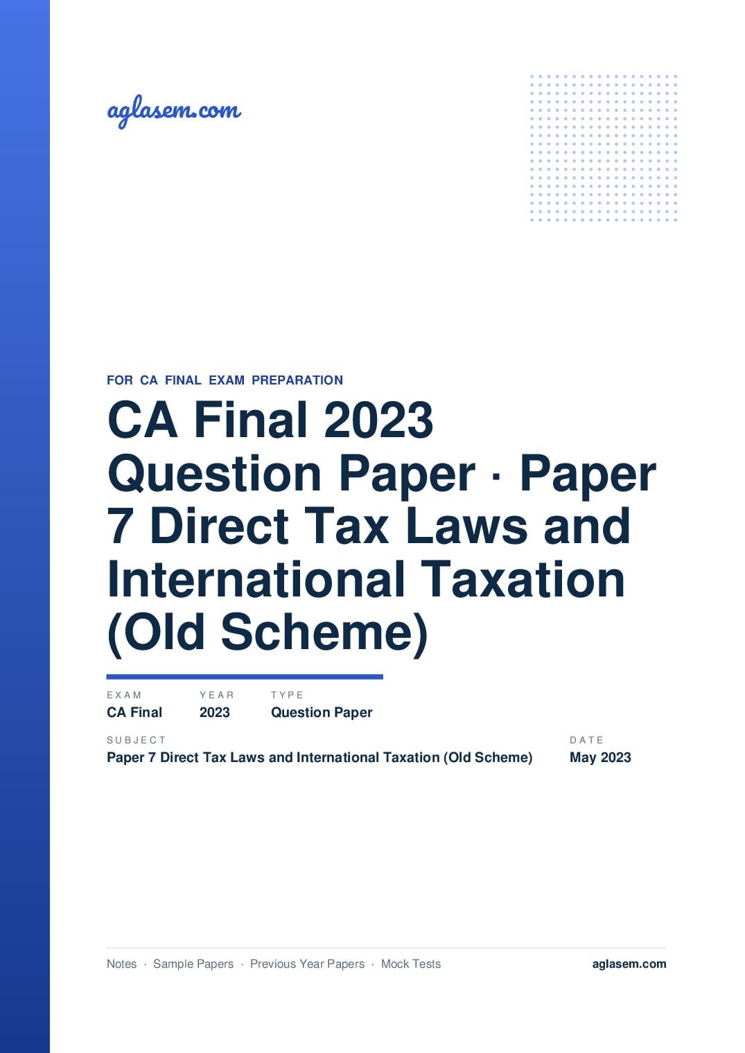 CA Final May 2023 Question Paper Paper 7 Direct Tax Laws and International Taxation (Old Scheme) - Page 1 of 16