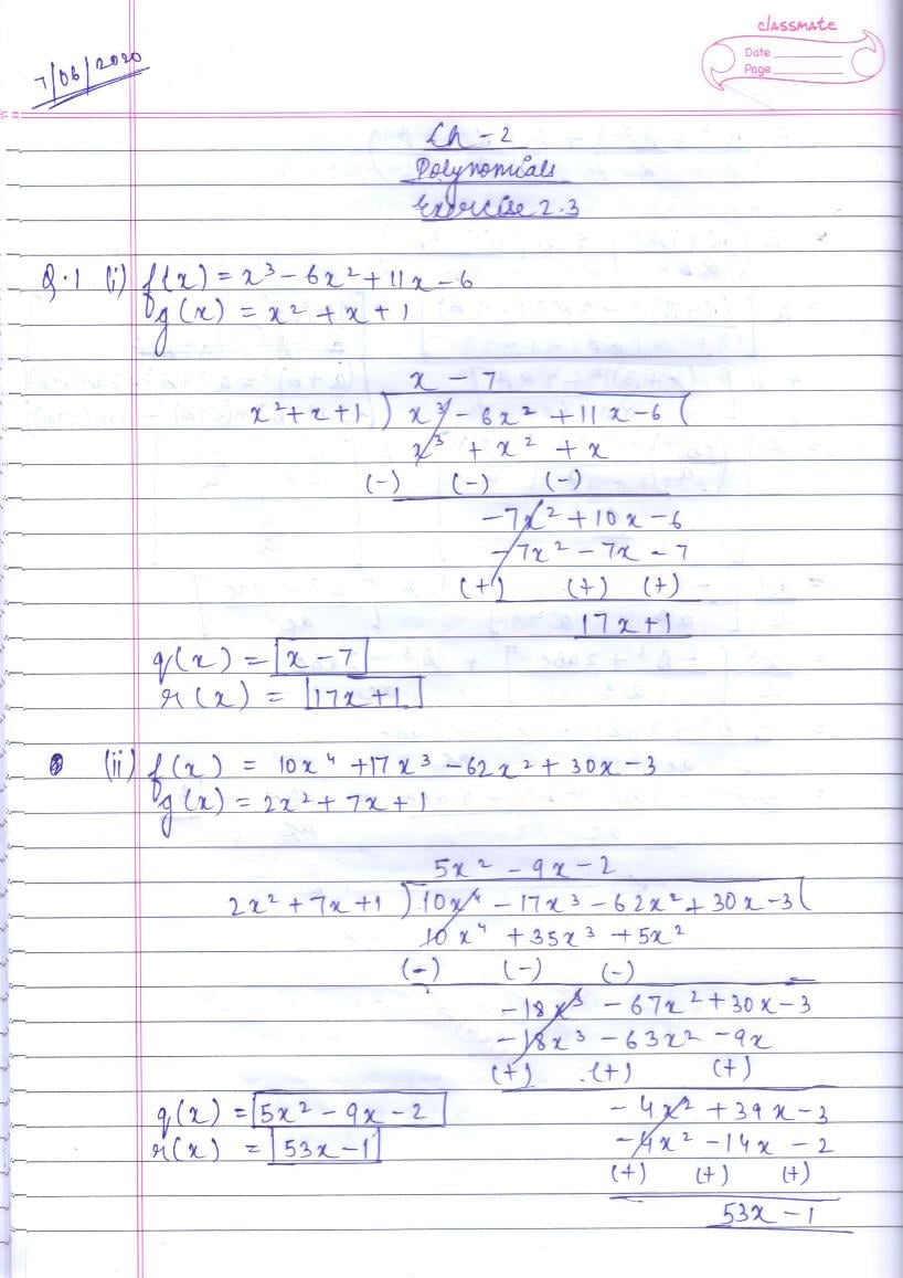 RD Sharma Solutions Class 10 Chapter 2 Polynomials Exercise 2.3 - Page 1
