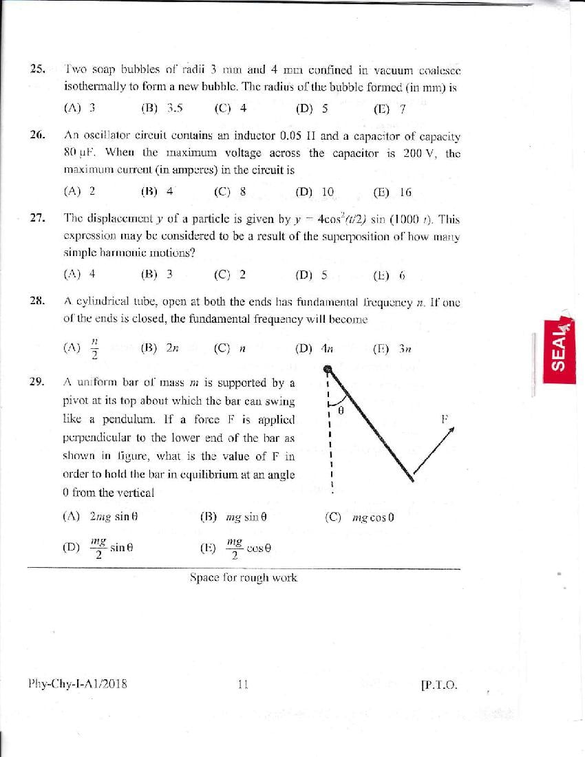 KEAM 2018 Question Paper PDF with Answer Keys (Paper 1 and 2)