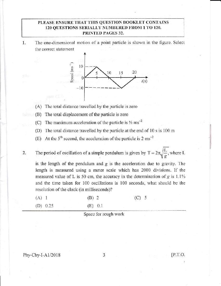 KEAM 2018 Question Paper PDF with Answer Keys (Paper 1 and 2)