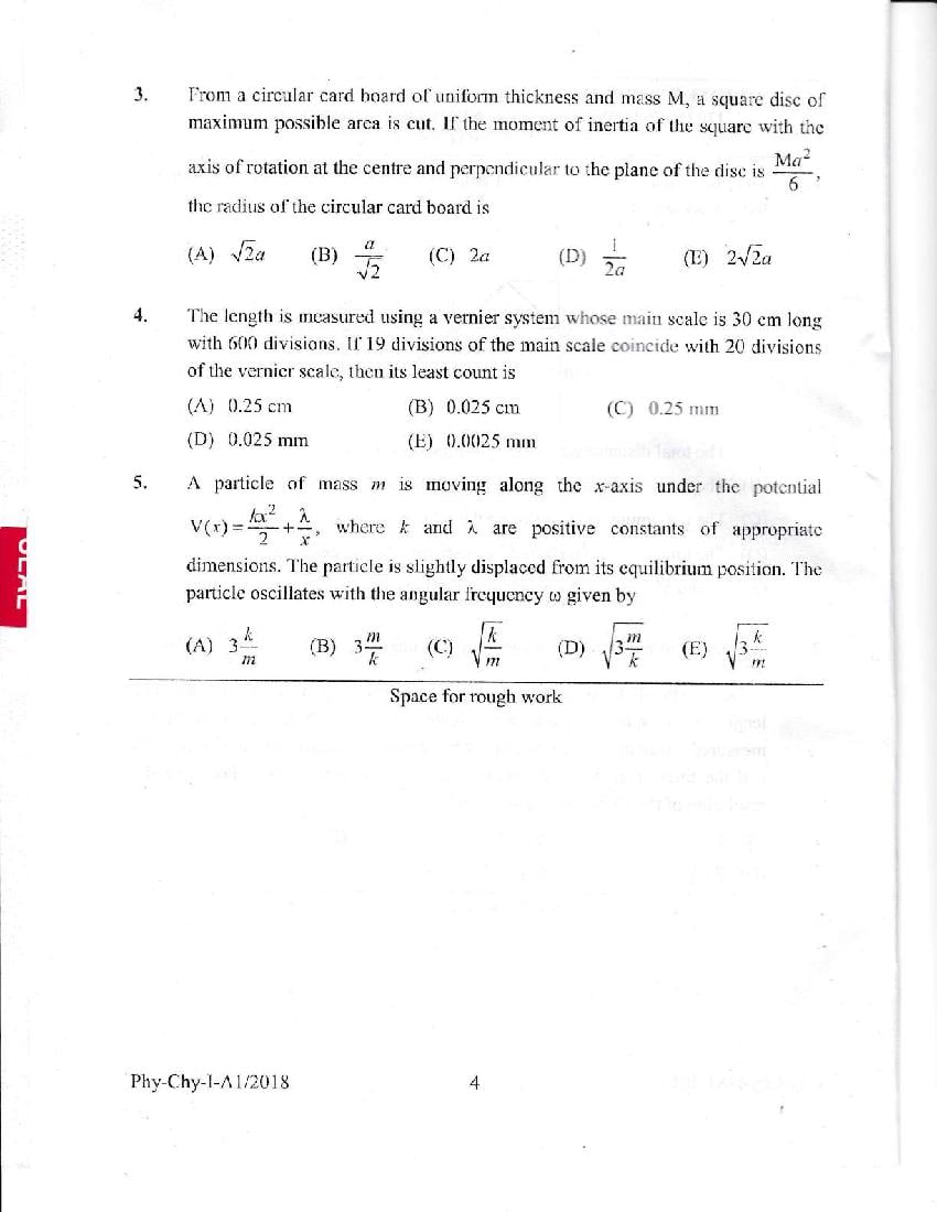 KEAM 2018 Question Paper PDF with Answer Keys (Paper 1 and 2)