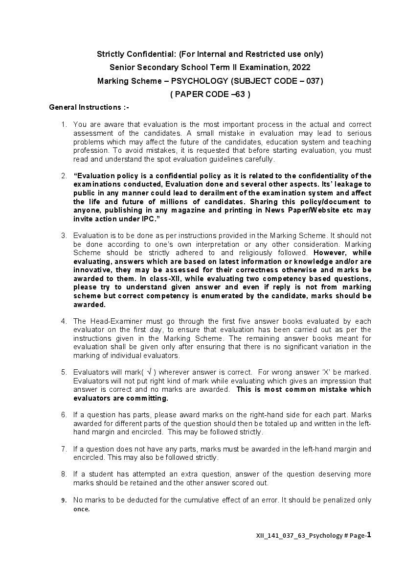 CBSE Class 12 Question Paper 2022 Solution Psychology - Page 1