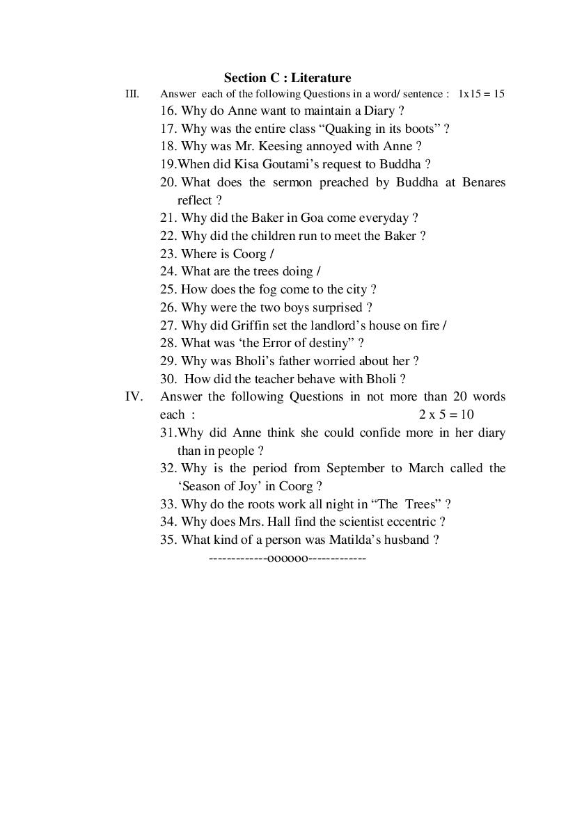 TBSE Class 10 Model Question Paper for English Download Term 2 Sample Paper