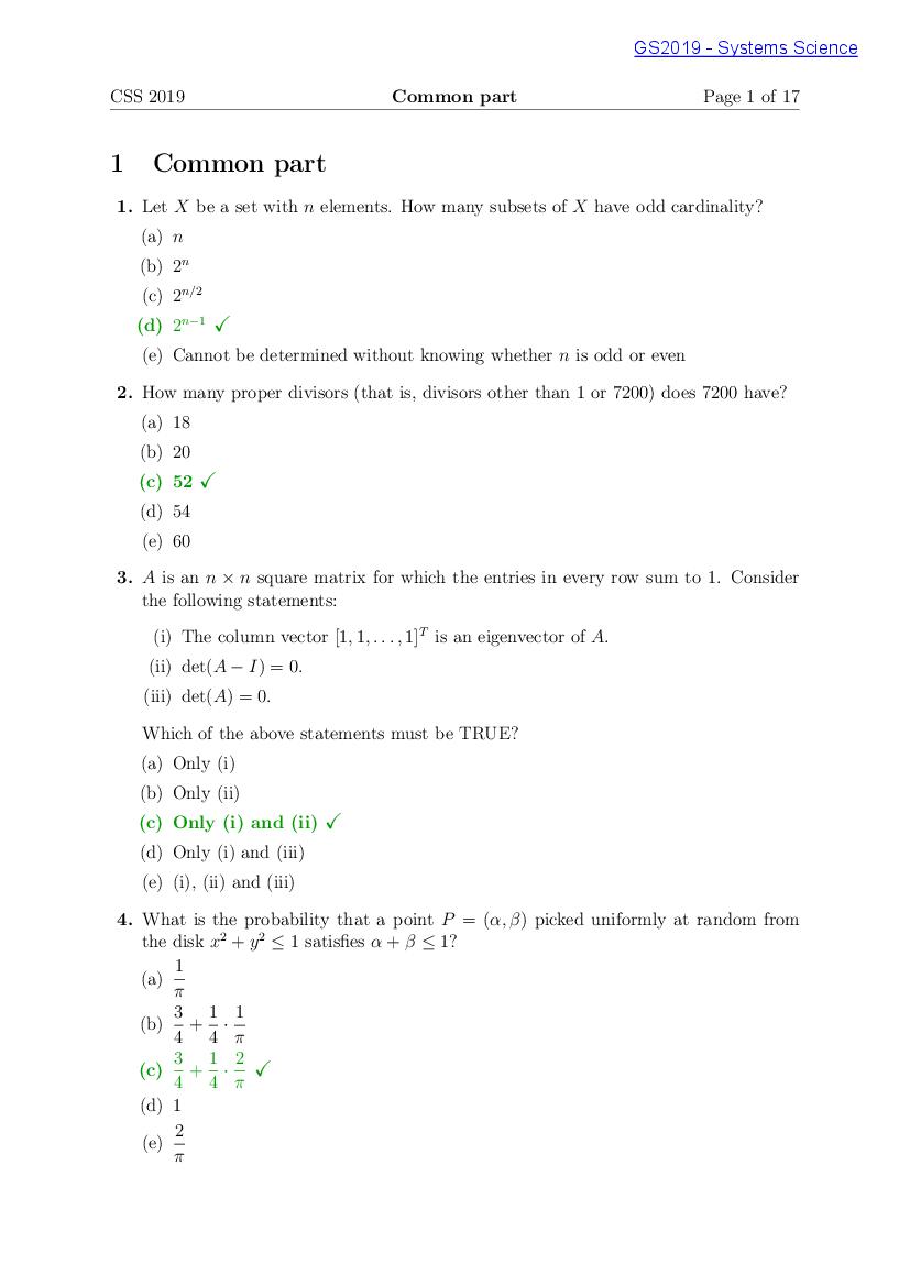 TIFR GS 2019 Question Paper System Science - Page 1 of 17