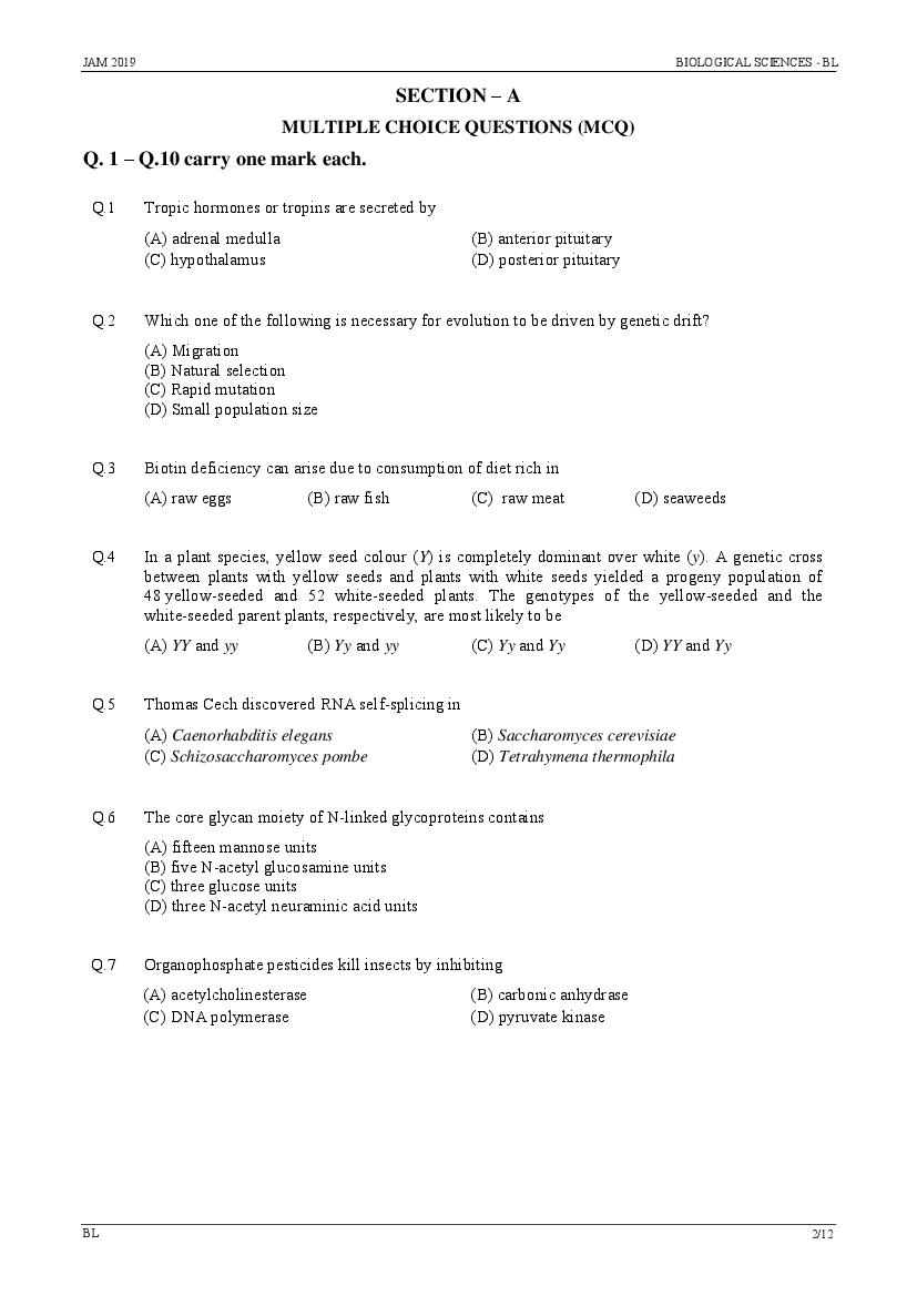 IIT JAM 2019 Question Papers PDF with Answer Keys (7 Papers)