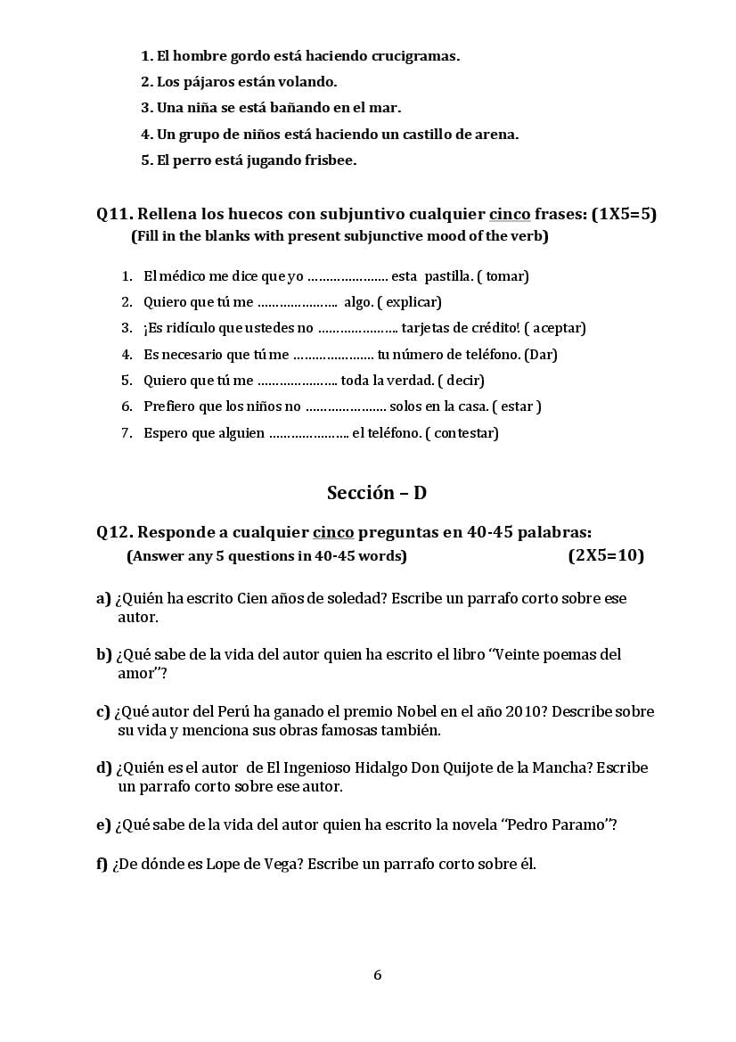 CBSE Class 10 Spanish Sample Paper 2023 (PDF) - Class 10 Spanish Sample ...