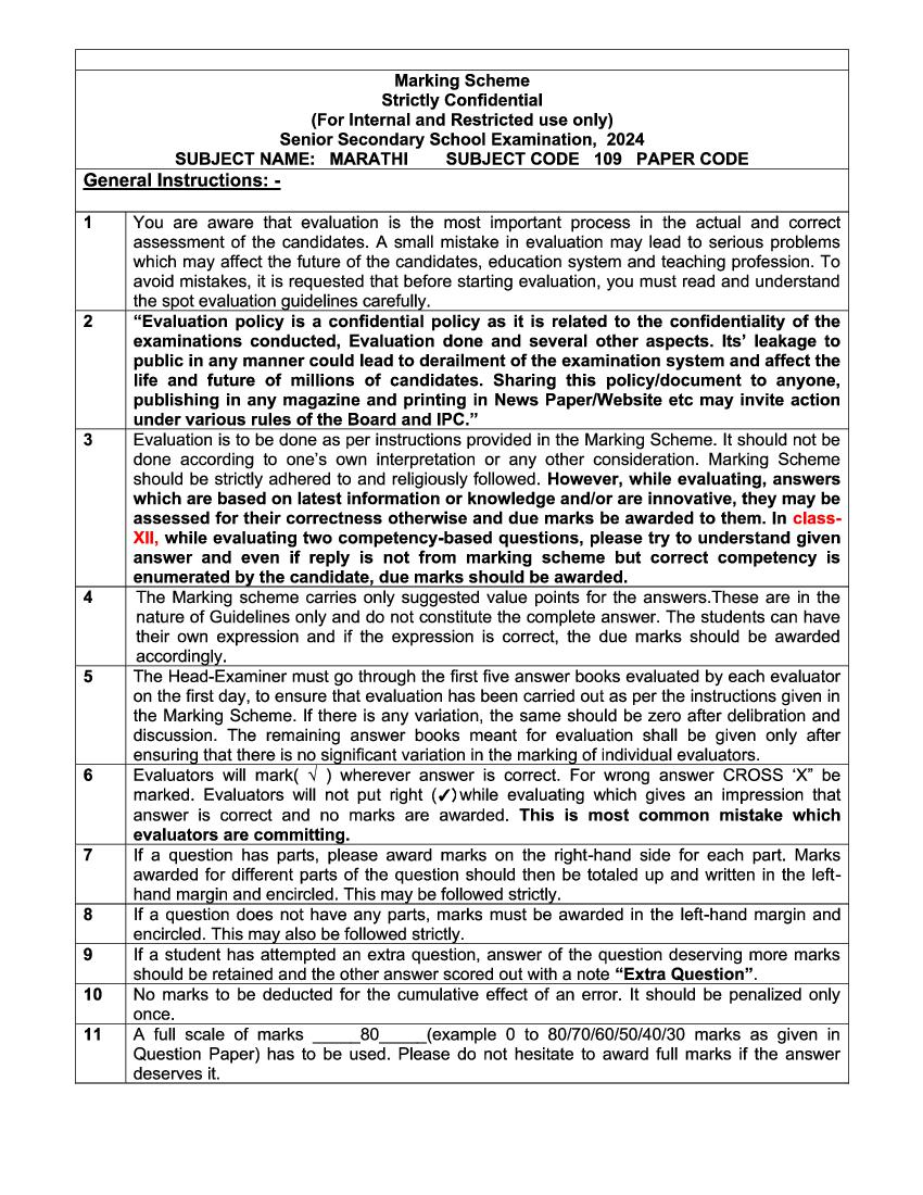 CBSE Class 12 Question Paper 2024 Solution Marathi - Page 1