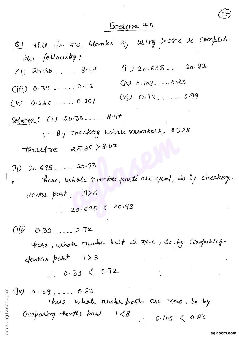 RD Sharma Solutions Class 6 Maths Chapter 7 Decimals Exercise 7.5 - Page 1