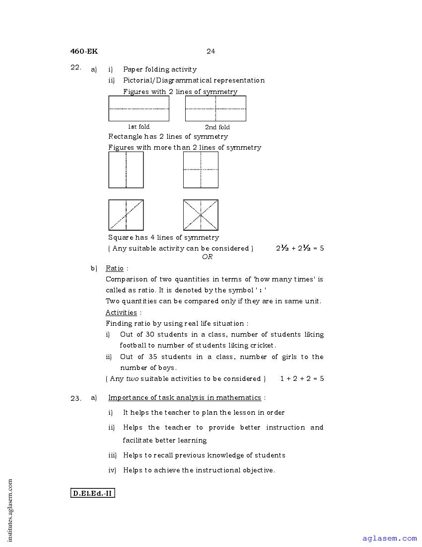 Karnataka D El Ed Nd Year Question Paper Maths Pdf Aglasem Institutes