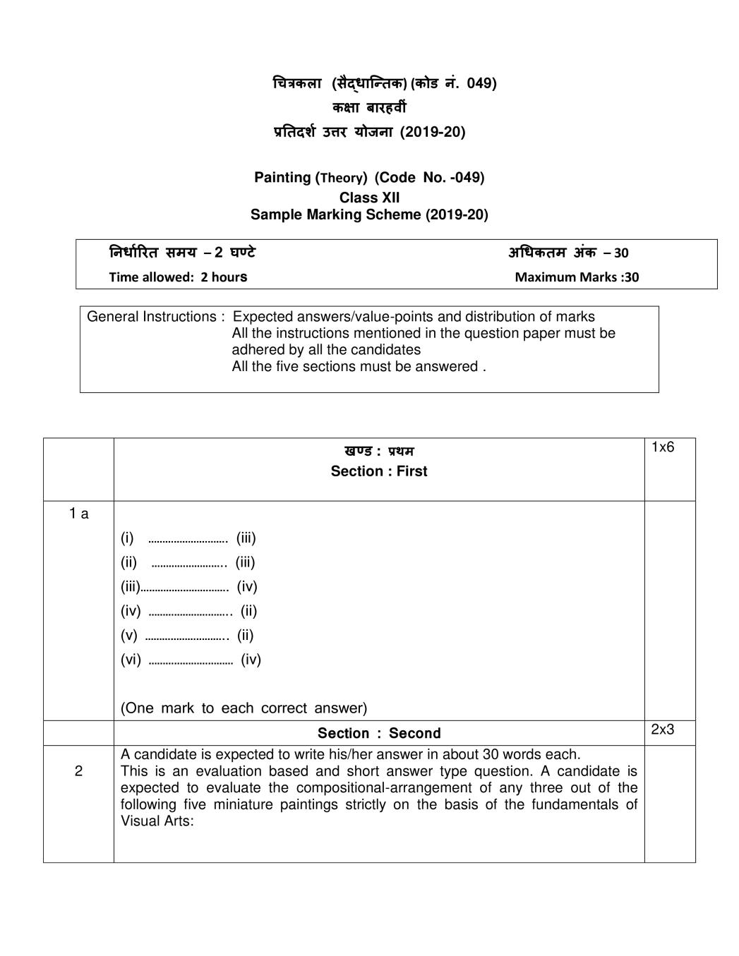 CBSE Class 12 Marking Scheme 2020 for Painting - Page 1