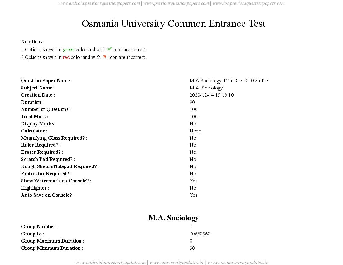 TS CPGET 2020 Question Paper MA Sociology - Page 1