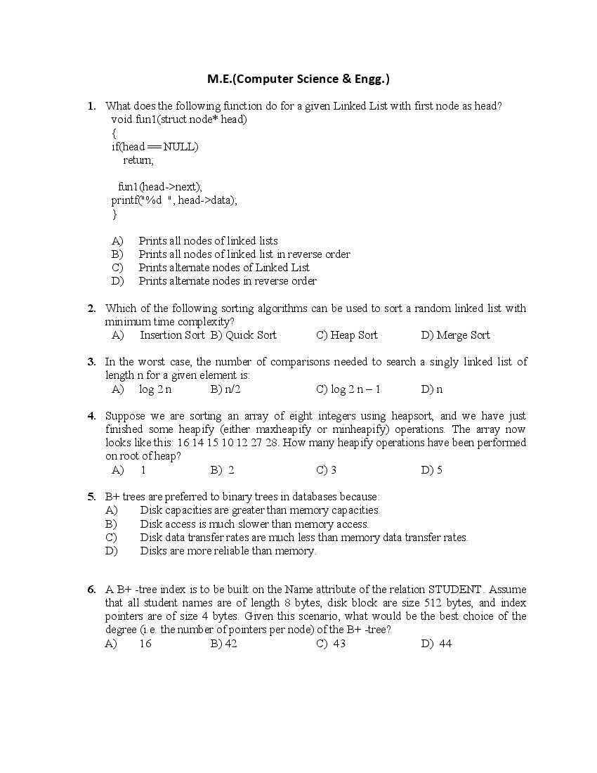 PU CET PG 2018 Question Paper M.E. _Computer Science _ Engg._ - Page 1