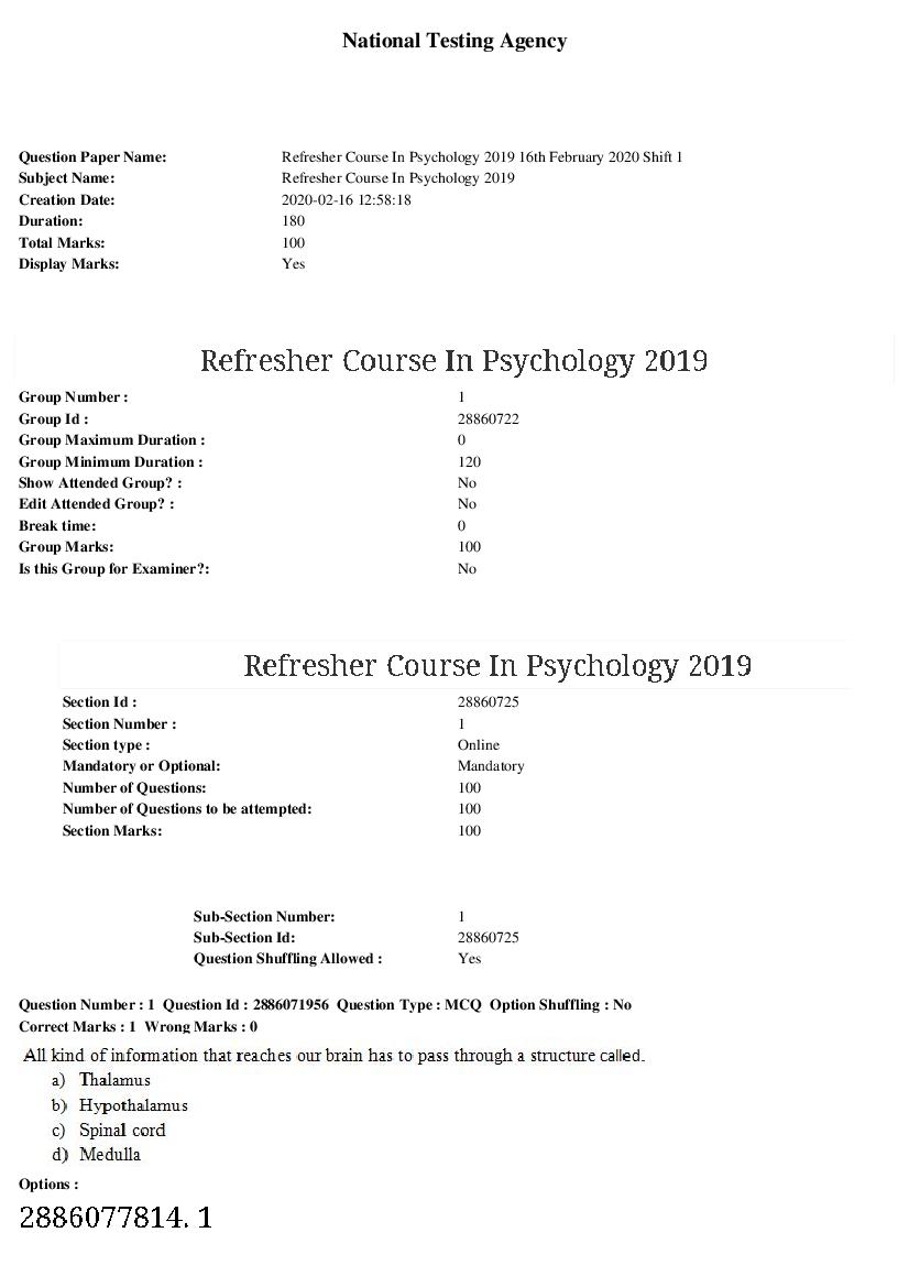 ARPIT 2020 Question Paper for Refresher Course In Psychology - Page 1 of 38