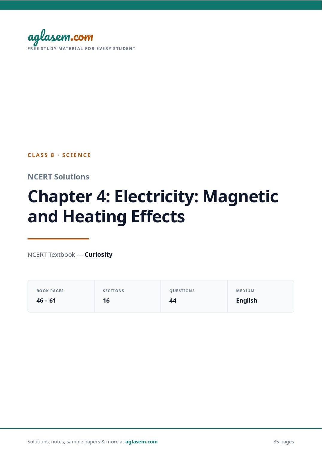 NCERT Solutions Class 8 Science Chapter 4 Electricity Magnetic and Heating Effects - Page 1 of 36
