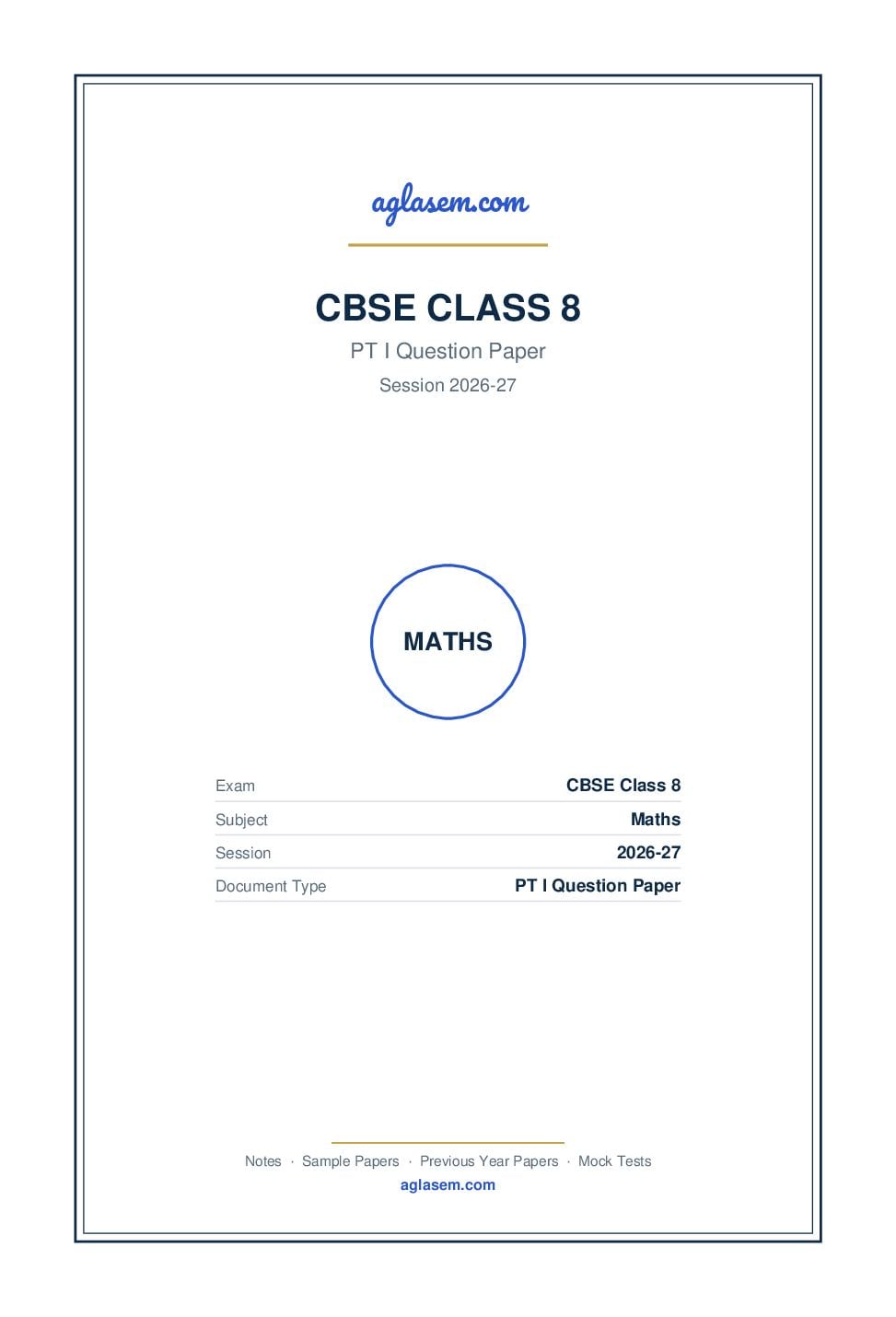 Class 8 PT I Question Paper 2026-27 Maths - Page 1 of 4