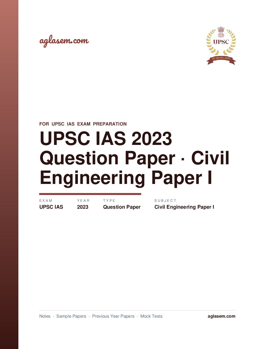 UPSC IAS 2023 Question Paper for Civil Engineering Paper I - Page 1 of 29