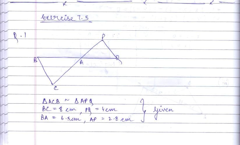 RD Sharma Solutions Class 10 Chapter 7 Triangles Exercise 7.5 - Page 1