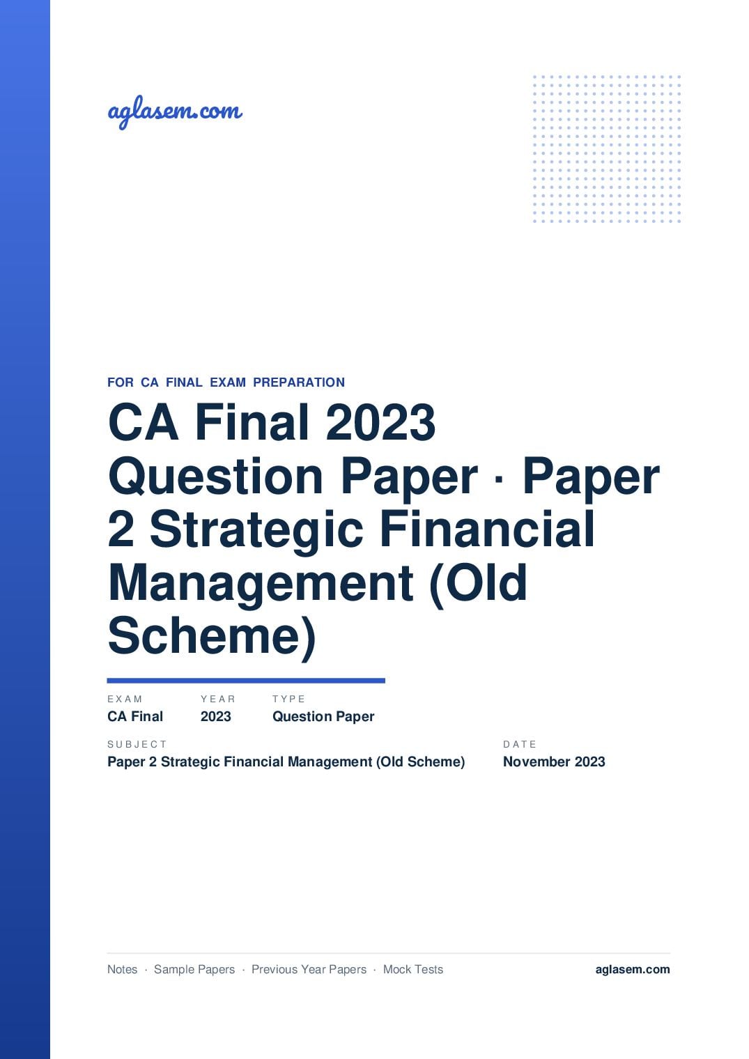 CA Final November 2023 Question Paper Paper 2 Strategic Financial Management (Old Scheme) - Page 1 of 13