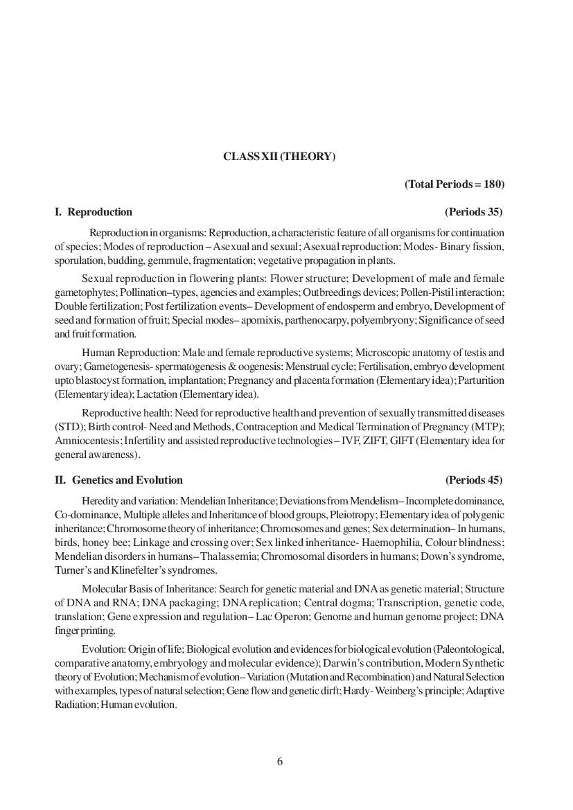 NCERT Class 12 Syllabus for Biology - Page 1